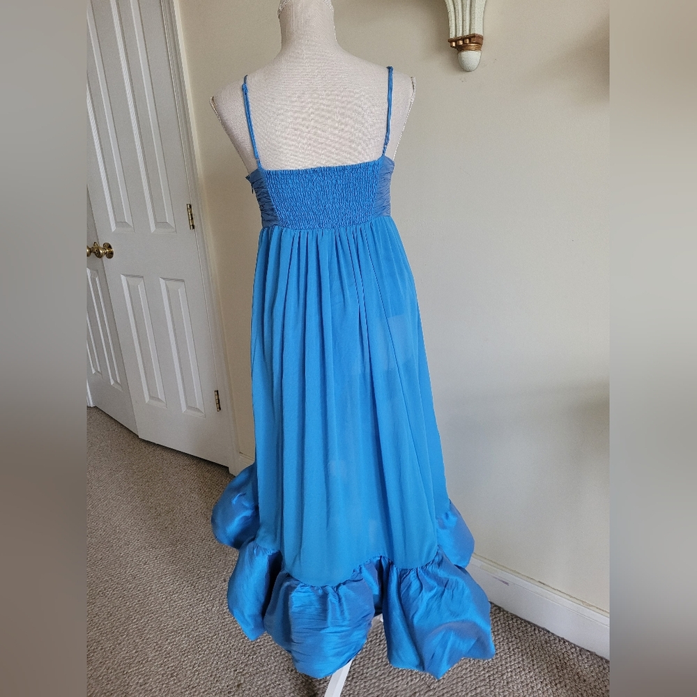 Anthropologie Blue Sweetheart Babydoll Ruffled Hem Maxi Dress - Picture 6 of 9